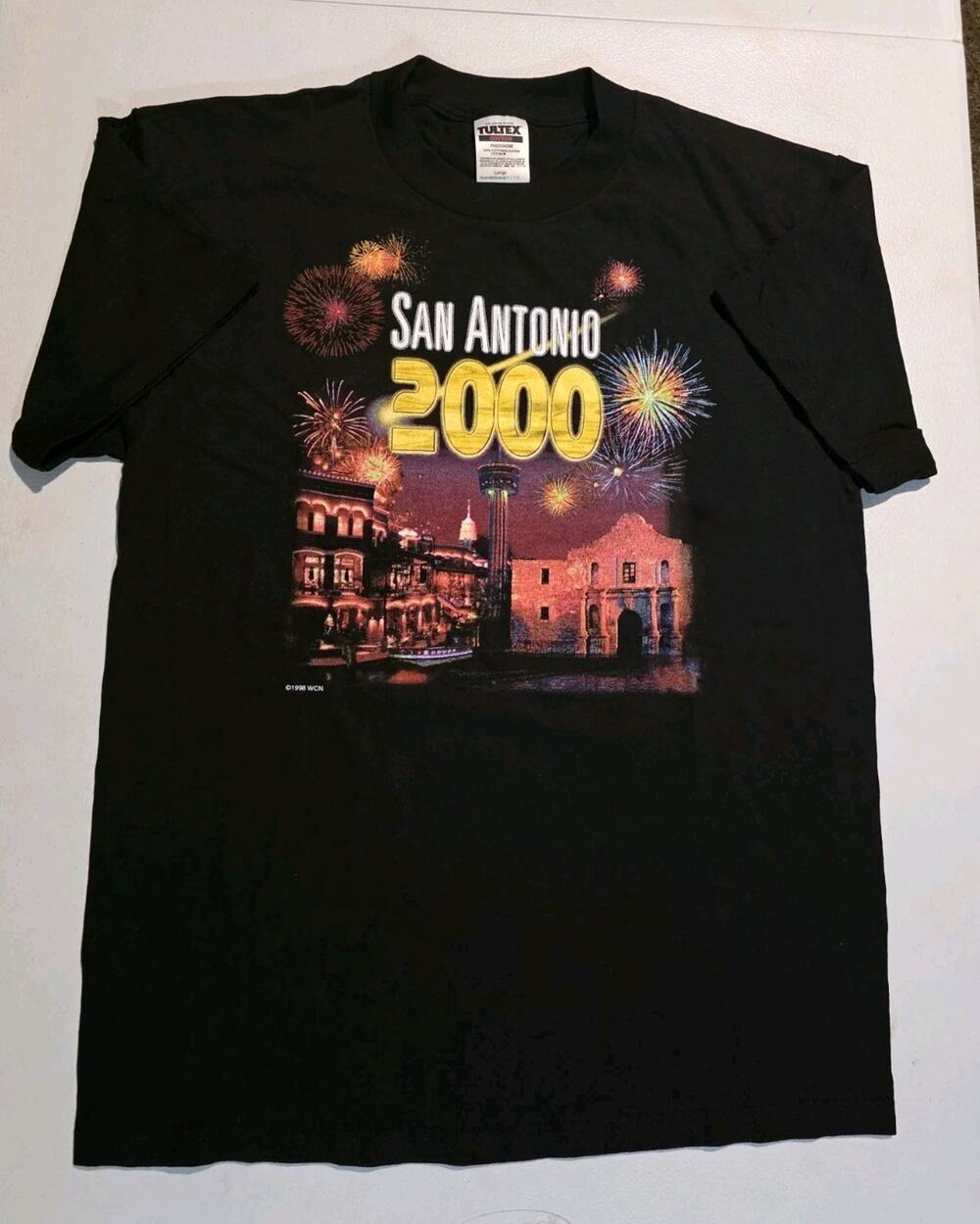 VTG Y2K San Antonio 2000 T Shirt Alamo Texas Millennium Fireworks Tultex Large